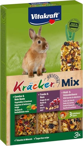 Vitakraft Kräcker Mix, Nagersnack, für Zwergkaninchen, mit Gemüse und Rote Beete, mit Traube und Nuss, mit Waldbeere und Holunderbeere, ohne Zusatz von Zucker und Getreide (10x 168g)