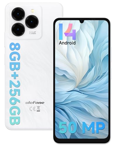 Ulefone Note 20 Pro Téléphone Portable Débloqué, 8Go de RAM + 256Go de ROM/TF 1TB Smartphone Android 14, Caméra 50MP Écran 6.75 HD+ Smartphone Pas Cher, 6000m Dual SIM 4G/OTG/Face ID/GPS-Blanc