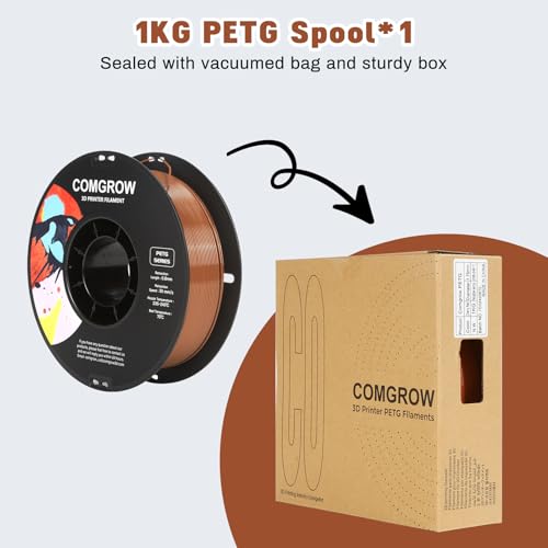 Image of Comgrow PETG 3D Printer Filament 1.75mm, High Precision and Tough 3D Printer Filament 1kg (2.2LBS), Dimensional Accuracy + /- 0.02 mm, Fit Most 3D Printers Brown