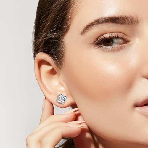 KRKCLIFE Moissanite Stud Earrings for Women Men, 0.6-3CT 14K Gold Plated S925 Sterling Silver Hypoallergenic, Birthday Gifts for Her Him Wife Mom, D Color VVS1 Lab Created Jewelry for Anniversary3