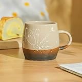 Huiyiwert Steingut Kaffeetasse 330ml Porzellanbecher einzigartige Texturglasur Cappuccinotasse Spülmaschinenfest Teetasse Kaffeebecher für Frauen Männer Kollegen (Libelle)