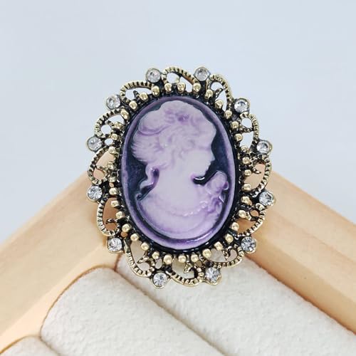 Image of Rhinestone Lady Portrait Statement Brooch for Women Vintage Cubic Zirconia Beauty Cameo Lapel Pin Beautiful Crystal Figure Round Brooch Jewelry Gifts