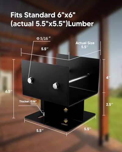 2Pack 6"x6" Concrete Post Base Anchor Bracket, Heavy U-Shape Post Base with Rebars for Concrete Foundation, Support for Wood Posts, Deck, Fence, Gazebo, Pergola Foundation - Image 5
