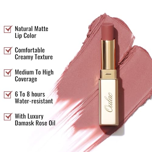 Image of Oulac Peachy Pink Matte Lipsticks for Women, Silky Velvet Matte Lipstick, Soft Smooth Texture, High Impact Lip Color, Not Dry Lightweight Formula Infused with Vitamin E, Vegan&Cruelty Free RM02