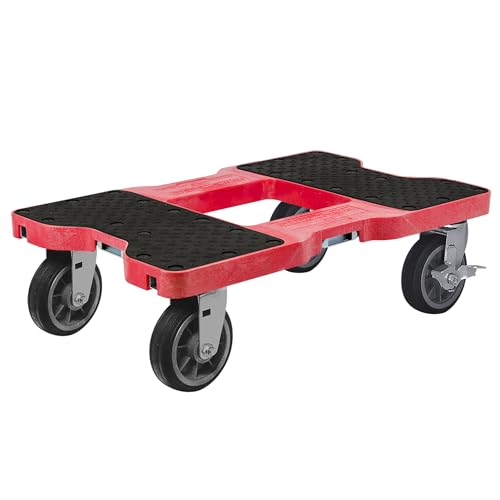 SNAP-LOC, All Terrain 4 Wheel Heavy Duty Dolly Cart, 6 Inch Casters, E Strap Attachment Included, 1,500 lb Capacity, Made in USA, Red