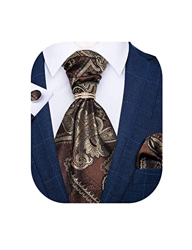 Image of DiBanGu Silk Woven Ascot Cravat with Pocket Square Set for Men | Paisley Ascot,Wrinkle-Resistant,Silky Smooth,Easy to Match,Cufflinks,Tie Ring,Wedding,Ceremonies,Party Occasions,Banquet