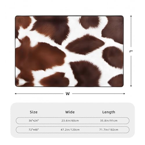 Tapete de franela estampado alfombra de piel de vacuno blanco y marron suave 36 x 24 4