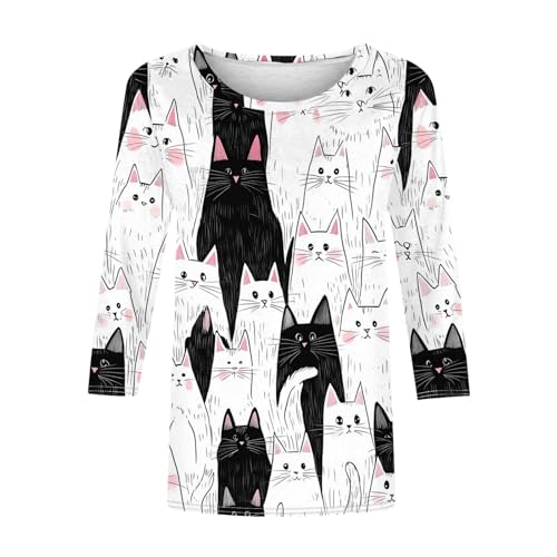 Womens Cute T Shirts Cat Graphic Loose Fit Tops Tee for Women Crewneck Summer Fall Tee Shirt 2025 Fashion4
