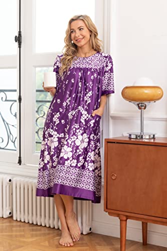 Aviier House Dress Women Short Sleeve Mumu Lounge Dresses Patio Nightgowns With Pockets (Purple, X-Large)… #TOP2