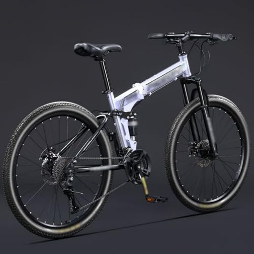 FKXSXAZ Bicicleta de montaña Plegable de 24 y 26 Pulgadas: 21 velocidades, Frenos de Disco Dobles, Ruedas con radios y suspensión, Ideal para Hombres y Mujeres Adultos.