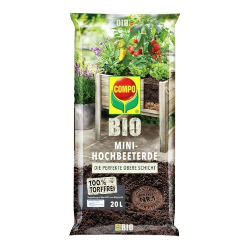 COMPO BIO Mini-Hochbeeterde, Ideal als obere Schicht im Mini-Hochbeet, Blumenerde, Torffrei, 20 L, Braun, Hochbeetkonzept