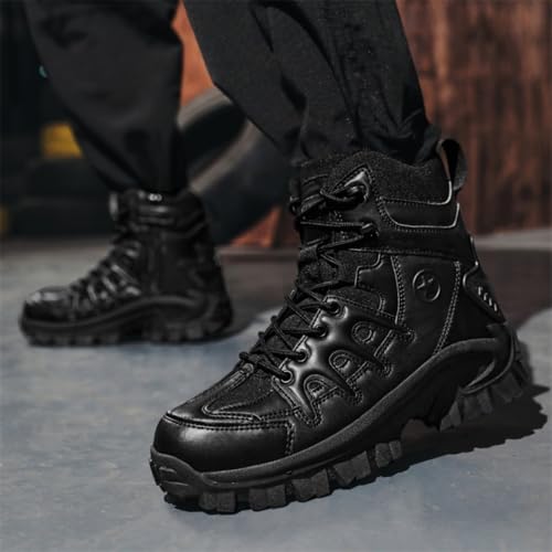 EinPlus Men's Tactical Ankle Boots: Side Zipper Military Work Boots, Hook & Loop Closure4