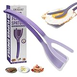 ZONZEST Silicone Egg Flipper Spatula Tongs (Set of 1) – Non-Stick 2-in-1 Grip & Flip Kitchen Tongs for Pancakes, Fish, Eggs, and More – Heat Resistant Cooking Tool (Black) (Purple)