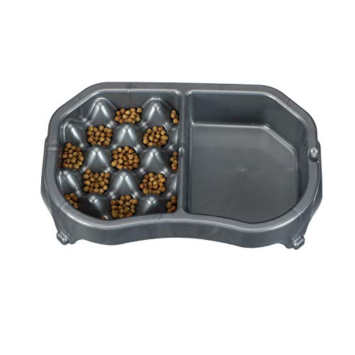 Neater Pet Brands Chargeur Lent - Fun, en Bonne santé, Chien Antistress Bowl Aide à arrêter ballonnement prévient l'obésité améliore la Digestion (Double Diner, Gunmetal)