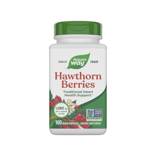 Nature's Way Premium Herbal Hawthorn Berries 510 mg per capsule, 100 VCaps (Packaging May Vary)