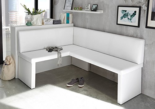 MyStyleWood Olga Banc de cuisine d'angle rembourré en cuir synthétique facile d'entretien Structure en bois 142 x 196 cm à gauche Blanc Cover