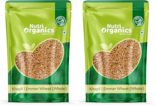 Image of NutriOrganics Pure Whole Khapli Emmer Wheat - 2 Kg | High Fibre & Easy to Digest | Whole Grain for Weight Management | Natural & Unpolished Emmer (Pack of 2)