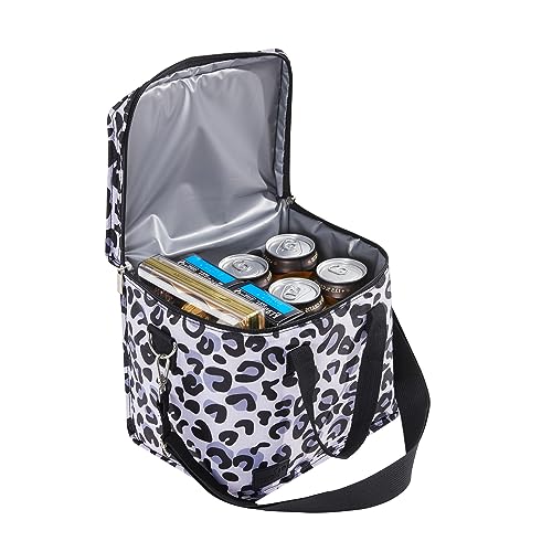Periea 'Liz' Insulated Cooler Lunch Box for Women Men Kids Adult, Waterproof Leakproof Reusable Lunch Tote Bag with Handles for Work School Picnic Beach (Silver Leopard)