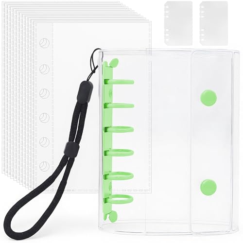 シール帳 透明 A7サイズ はがせる 女の子 シールバインダー シール手帳 クリアバインダー 6穴 シール収納 推し活グッズ シール台紙10枚セット 3層構造 PPシート2枚&専用ストラップ付き（グリーン）