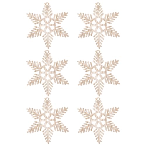 Cozylkx 6 Piezas De Decoración De Copos De Nieve De Madera, Colgantes De árbol De Navidad, Copos De Nieve De Madera con Cuerda De Yute, Adornos Colgantes, Adornos Artesanales