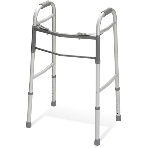 Caring Two-Button Folding Walkers Without Wheels, 300 lbs Weight Capacity - Robust & Adjustable Mobility Aid for Elderly and Disabled Individuals - 1 Count