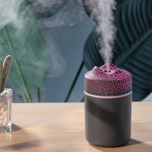Humidificador aceites Esenciales, difusor aceites Esenciales, humificador Aromas mocos y Tos casa, difusor de Aromas, humidificador Bebes, ambientador Coche, 7 Colores, USB-C, Ultrasónico (Negro)