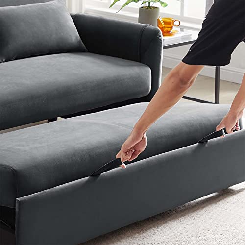 Antetek Convertible Sleeper Sofa Bed, 55-Inch 3 In 1 Velvet Loveseat Sleeper Sofa Couch With Pull Out Bed, Adjustable Backrest, Toss Pillow & Side Pocket For Living Room Bedroom, Apartment, Grey #TOP4