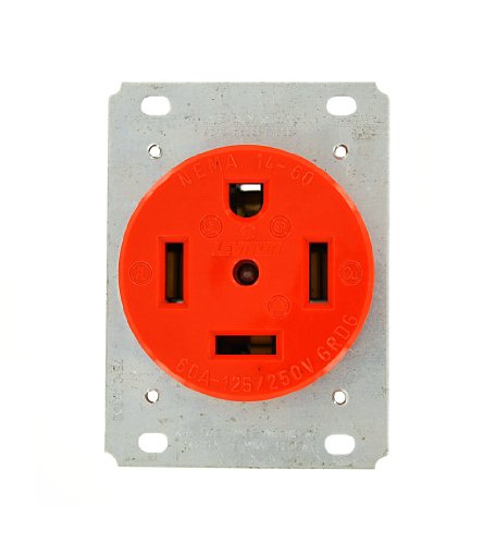Big Sale Leviton 9460-IG 60 Amp, 125/250 Volt, Flush Mounting Receptacle, Straight Blade, Industrial Grade, Isolated Ground, Orange