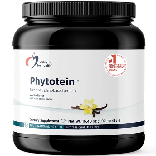 Designs for Health Phytotein Vegan Protein Powder - 20g Organic Rice Sacha Inchi Pumpkin Seed Sunflower Seed & Pea Protein Powder Blend - Creamy Texture Vanilla Plant Protein (465g)