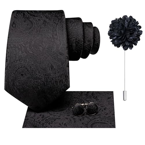 Image of Dubulle Mens Tie and Lapel Pin Paisley Striped Floral Necktie for Men Pocket Square Cufflinks 4PCS Set Wedding Party