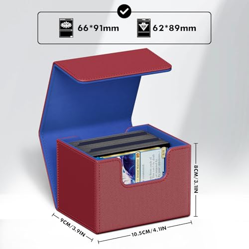 Image of ZLCA Card Deck Box for Trading Cards, MTG Commander Deck Box Holds 120+ Single Sleeved Cards, Leather Magnetic Card Storage Box Fits for TCG CCG Magic Cards (Red&Blue)
