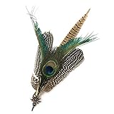 Peacock & Brown Pheasant Feathers for German Oktoberfest Hunter Hat by E.H.G | Metal Medallion...