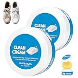 White Shoe Cleaning Cream, 2PCS Shoe Cleaner,Multipurpose No-Wash Solid Comes with Sponge Deep Cleaning, Shoes Clean Cream