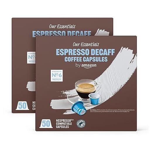 by Amazon Cápsulas de café descafeinado compatibles con Nespresso, tueste medio, 100 Unidad, 2 Paquetes de 50 - Certificado Rainforest Alliance