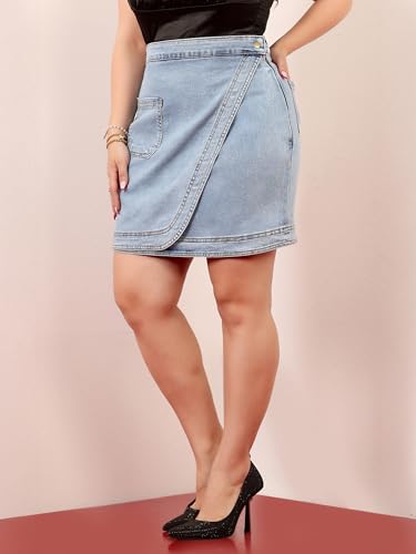 Image of Miss Chase A+ Women's Regular High Rise Above Knee Stretchable Denim Shorts & Skirts