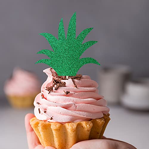 Rsstarxi 24 Pack Pineapple Leaf Cupcake Toppers Green Glitter Pineapple Leaves Cupcake Picks For Summer Tropical Theme Luau Party Hawaiian Wedding Baby Shower Birthday Party Cake Decoration Supplies #TOP4