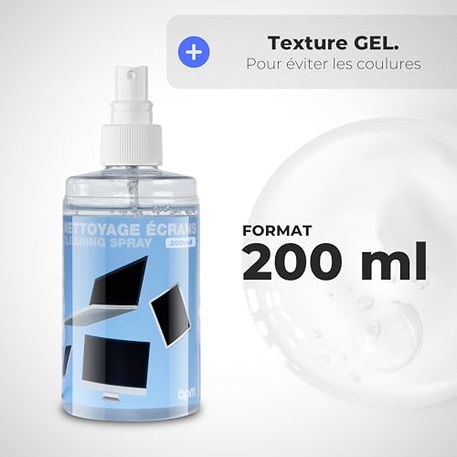 APM Spray Nettoyant Écran TV, PC, Smartphone, Tablette, Texture Gel Sans Alcool, Effet Antistatique, Anti-rayures, Anti-traces, Chiffon Microfibre Inclus, Nettoyage Sécurisé, 200ml, 600105 – vue 3