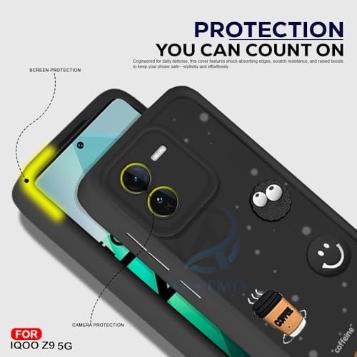 Image of AESTMO Back Case Cover for iQOO Z9 5G Cover | Cute Fun Cartoon 3D Ball | Coffee Silicone Case | Full Body Protection | Camera Protection Back Cover for iQOO Z9 5G (Black)