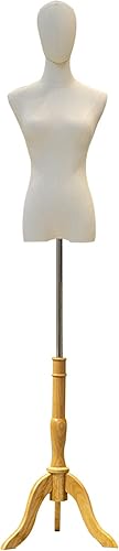 Forma de vestido femenino con soporte de trípode de madera, altura ajustable de 47.2 a 82.6 pulgadas, maniquí de costura para vestido, exhibición de