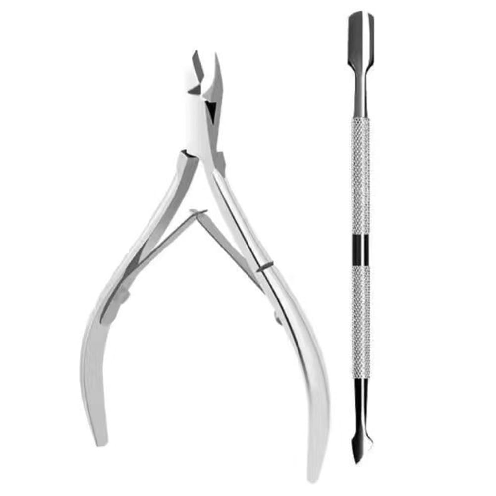 2 Piece Cuticle Nipper and Cuticle Pusher Set, Stainless Steel Cuticle Nippers/Nail Clippers/Trimmers and Scissors for Fingernail/Toenail Trimming