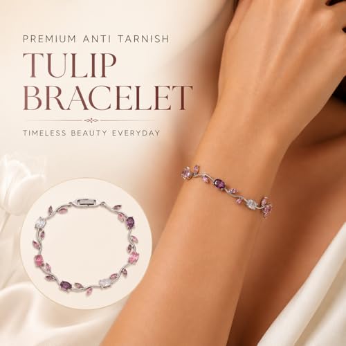 Image of Shining Diva Fashion Tulip Bracelet for Women, Floral Crystal, Anti Tarnish Jewellery Stylish Bracelet Gifts for Girls