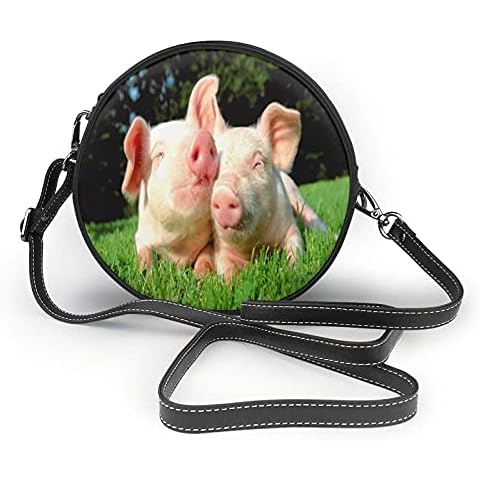 Lovely Pig Grass Cross Body Bag Women Leather Round Shoulder Bag Small Waterproof Purse Cover