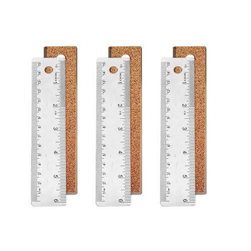 6-Inch Stainless Steel Metal Ruler with Non-Slip Cork Backing - 3 Pack