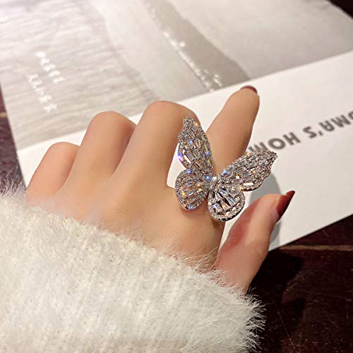 Leprato Sparkling Butterfly Ring Cubic Zirconia Bow-Knot Knuckle Ring Adjustable Open Statement Butterfly Ring Wedding Jewelry for Women2