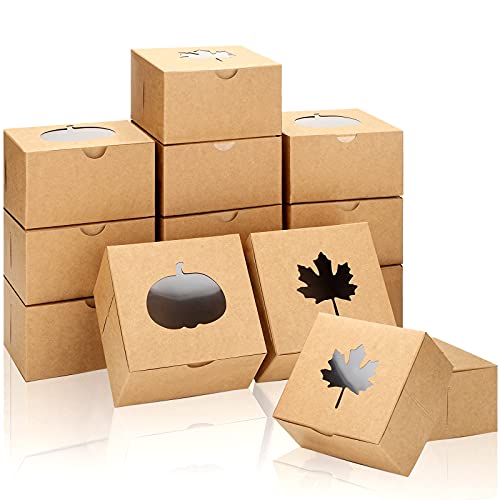 Censen 20 Pcs Fall Cardboard Bakery Cookie Boxes Autumn Kraft Baking Treat Cookie Boxes For Fall Thanksgiving Table Holiday Supplies Gift Giving(3.94 X 3.94 X 2.36 Inch)