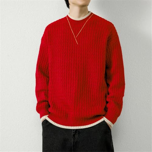 Dndrdhfb Men's O-Neck Sweater Solid Color Warm Sweater Business Casual Heart Neckline Pullover3