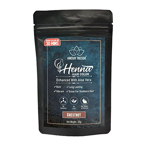Amour Tresor 30 Minute Henna Hair Color Infused with Goodness of Herbs. Ammonia Free Hair Dye (Pack of 1, Chestnut)