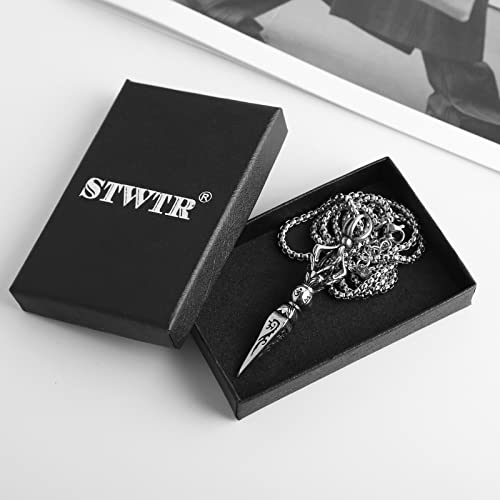 Stwtr Buddhist Retro Daming Mantra Six-Character Mantra To Descend The Devil Pestle Pendant Necklace Transfer Amulet Stainless Steel Pendant Necklace (A) #TOP4