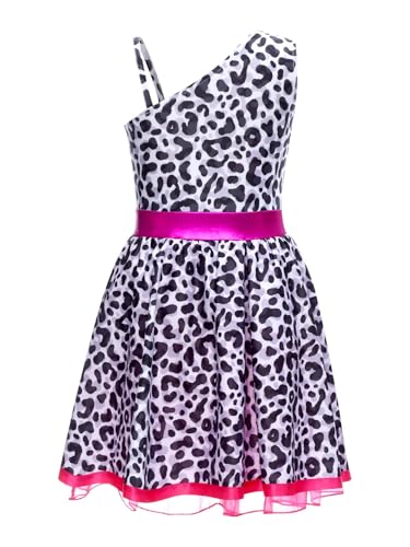 Kids Girls Cheetah Print One Shoulder Performance Dress A Line School Play Outfit2
