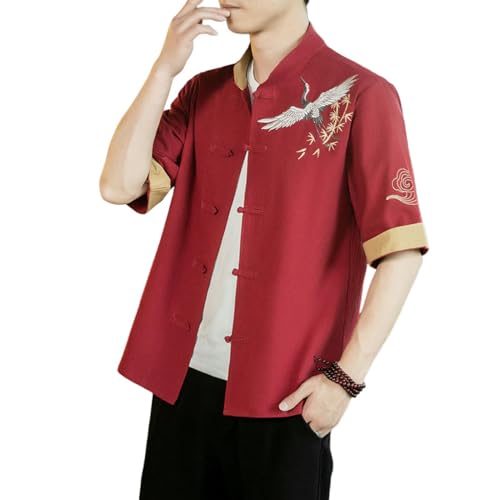 Chemise en coton pour homme coupe ample et col montant style chinois